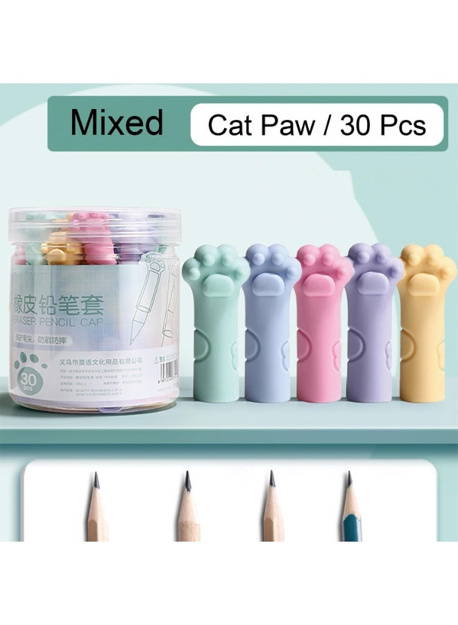 SYOSI Cute Cat Paw Pencil Caps, Eraser Tip Protectors and Extender Holders, Adorable Pencil Toppers for School, Office, and Study Supplies, Fun Decorative Accessories (Mix Colors, 30-Piece) - Image 3